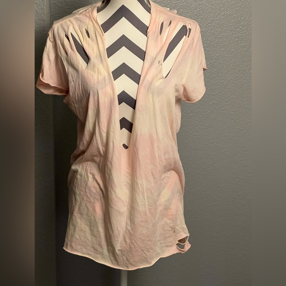 Alo Distressed Laundry Room V neck Pink Top xl